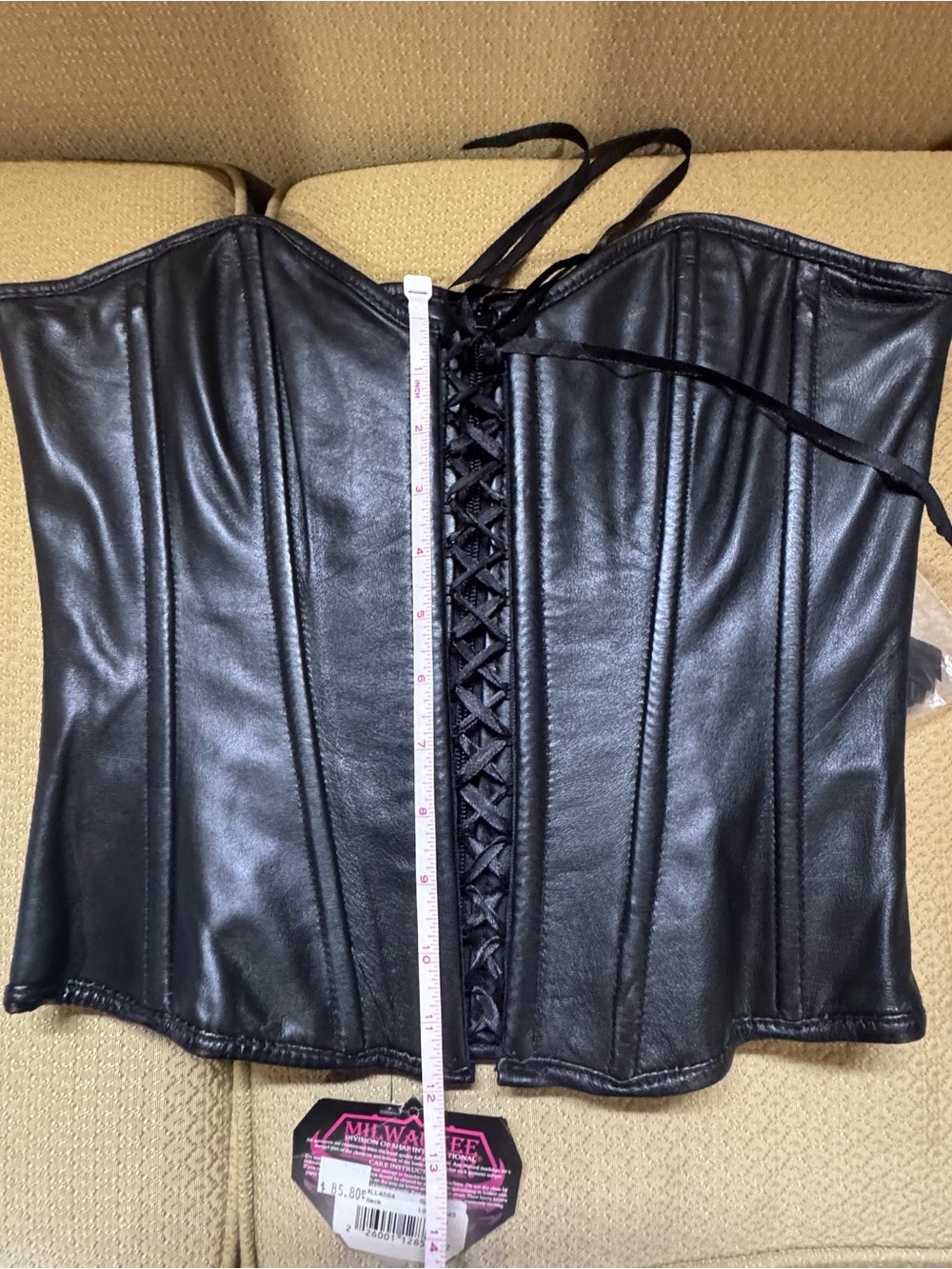 Ladies Milwaukee Leather Black Lace-Up Leather Corset and Hair Glove - Picture 11 of 11